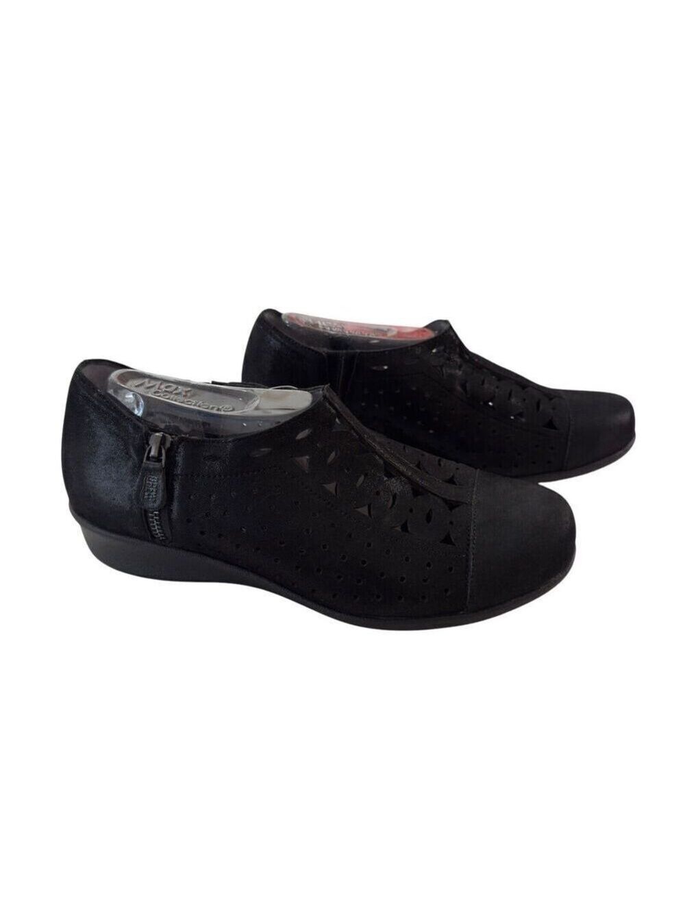NEW Drew Metro Black Leather Laser Cut Womens 10W Orthopedic Wedge Shoes